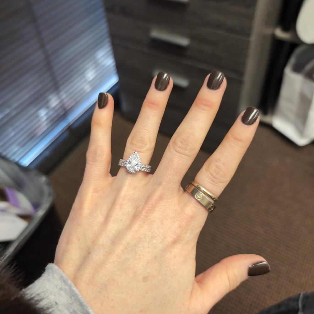 Neiman Marcus 14K White Gold Plated Pear Cubic Zirconia Eternity Engagement Ring - Picture 1 of 5